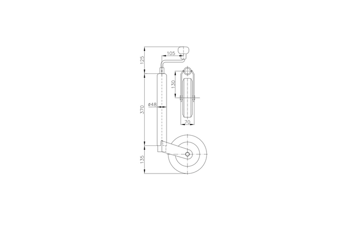 Опорное колесо с зажимом WINTERHOFF ST48-200V+KLE48 150 кг 48 мм 505-725 мм