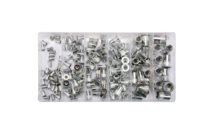 YATO YT-36460 alumīnija kniedes uzgriežņu komplekts, izmērs M3-M10, 150 gabali