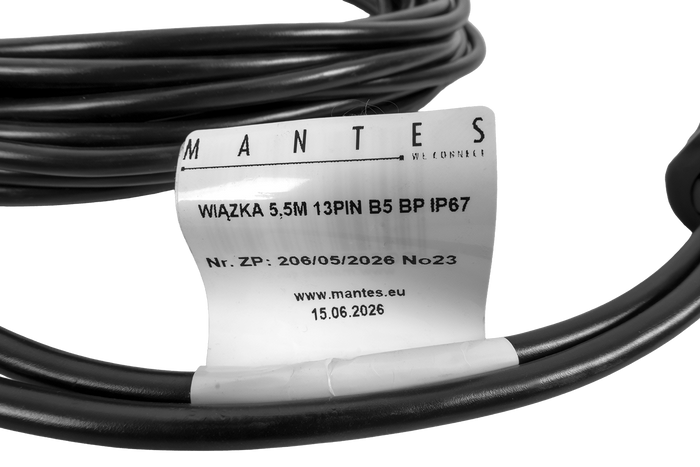 MANTES elektroinstalācija, laivas piekabes instalācija, 5,5 m, 13 kontaktu spraudnis, 2x5 kontaktu bajonetes savienotāji