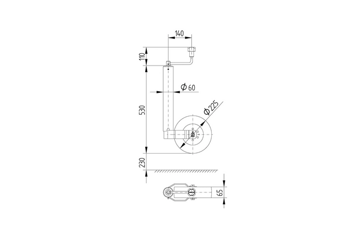 Žokeja ritenis ar skavu KNOTT TK60+KLE60 250kg 60mm 530-760mm