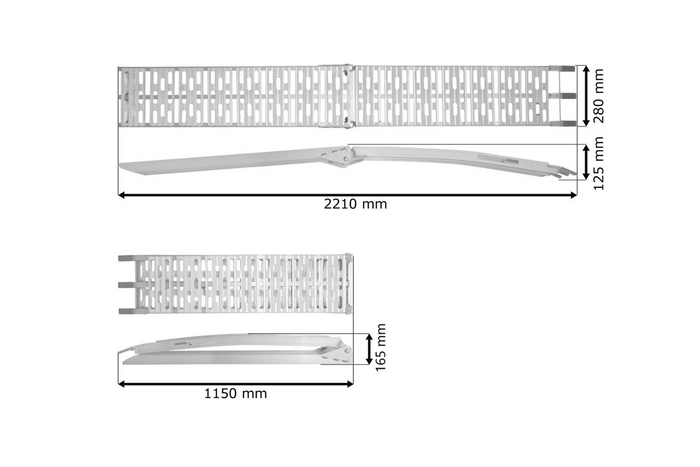 UNITRAILER ALR003 salokāma alumīnija rampa piekabei 221 cm 340 kg ar jostu un atbalstu